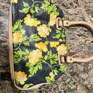 Tignanello Floral Print Tote Handbag in Black and Yellow